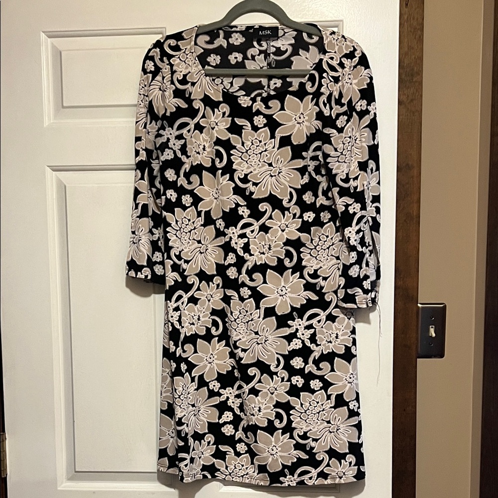 MSK Black and Cream Floral Midi Dress